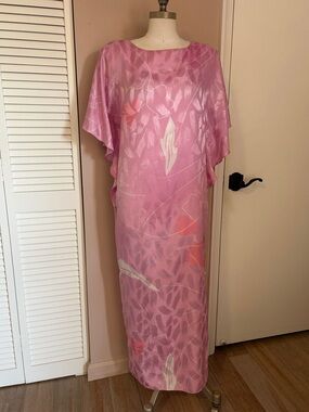 FLORA KUNG Vintage Jacquard Satin Pink Abstract Caftan Dress size S